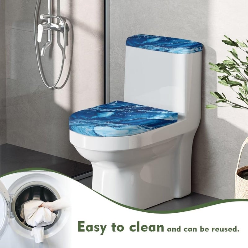Kathyboom Toilet Lid Covers Reusable Set of 2 Tank Lid Covers, Dust Splash Resistant for Bathroom Office Bathroom Decor(Blue Marble) - Image 4